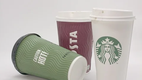 Single use paper coffee cups Stock Footage 85821396