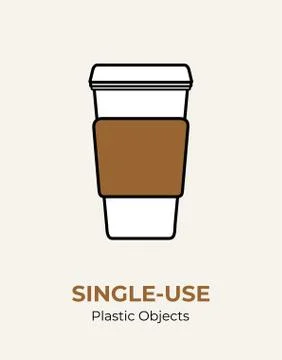 Single-use paper cup with plastic lid. Vector illustration of recycling plast Stock Illustration