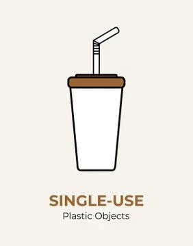 Single-use paper cup with plastic lid and straw. Vector illustration of recyc Stock Illustration