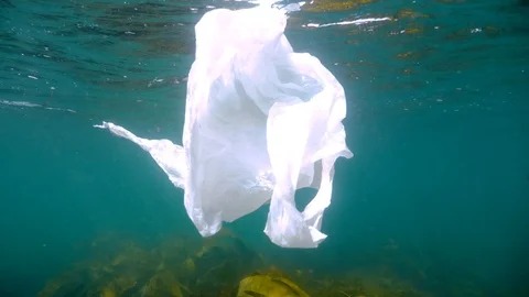 Single use plastic bag in the ocean Video stock 120099648