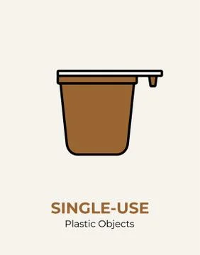 Single-use plastic coffee cup with handle. Vector illustration of recycling p Stock Illustration