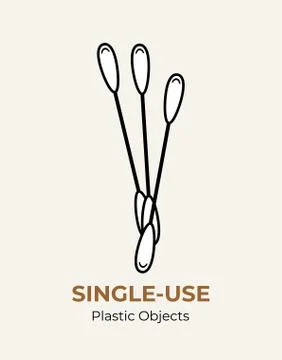 Single-use plastic cotton bud. Vector illustration of recycling plastic item. Stock Illustration