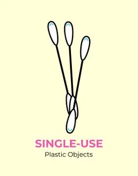 Single-use plastic cotton bud. Vector illustration of recycling plastic item. Stock Illustration