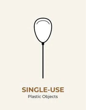Single-use plastic stick in baloon. Vector illustration of recycling plastic  Illustrazione stock