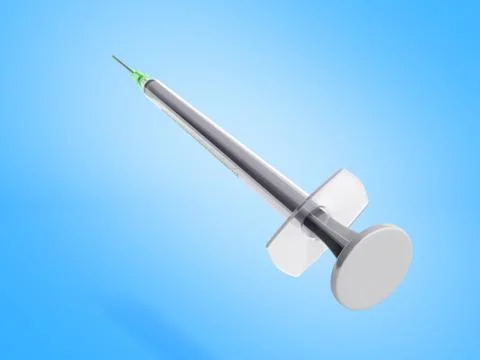 Single use syringe 3d render isolated on blue Stock Illustration