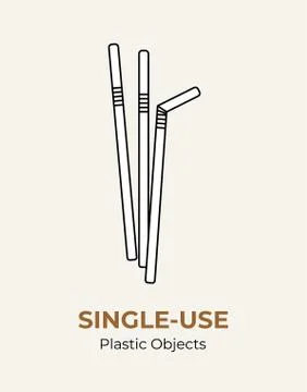 Single-use white plastic straws. Vector illustration recycling plastic item.  Stock Illustration