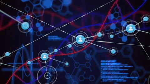 Single user icon appearing over code starting node linking and growing data Stock Footage 314526506