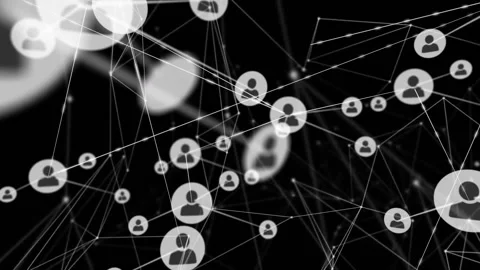 Single user-icon node emerging in void, new nodes growing inward, connecting Stock Footage 310317100