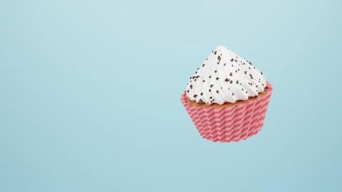 Single vanilla cupcake with a high cap of whipped white cream and chocolate c Stock Illustration