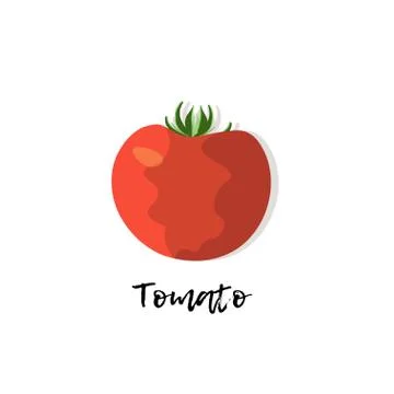Single vegetable. Tomato with green leaves. Stock Illustration