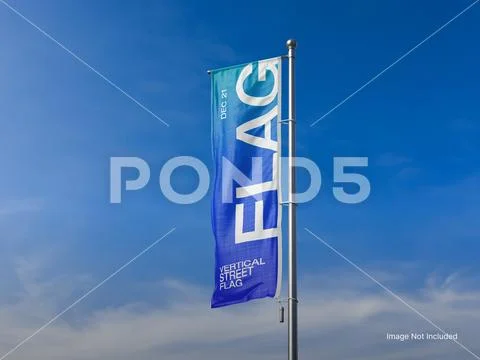 Single Vertical Street Flag Mockup on Pole PSD Template