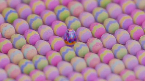 A single vibrant Easter egg breaking the uniformity of a structured pattern.. Stock Photos
