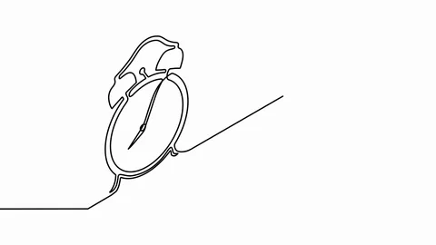 Single vintage alarm clock with arrows and bells drawing in isometric line Stock Footage 108967358