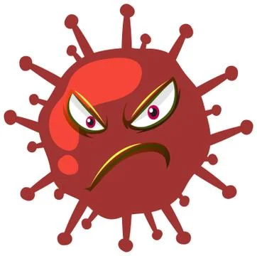 Single virus cell with scary face on white background Stock Illustration