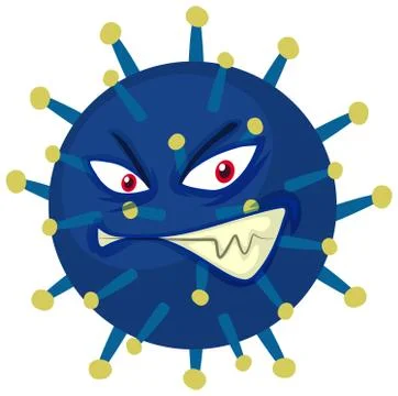 Single virus cell with scary face on white background Stock Illustration