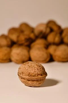 Single Walnut Strength Concept, Calm Focus and Inner Stability Stock Photos