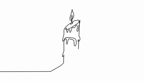 Single wax candle with flame and leakeds in style of one isometric continuous 스톡 동영상 109362115