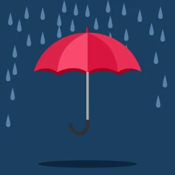 Single weather icon. opened umbrella with heavy fall rain in the dark sky Illustrazione stock