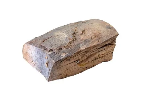 A single weathered log with visible grain and texture, isolated on a white .. Stock Photos