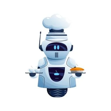 Single wheel robot cooker in chef cap with food Stock Illustration
