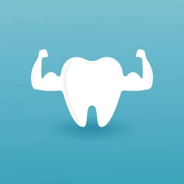 Single White and Very Strong Muscle Healthy Tooth iSolated on Blue Background Stock Illustration