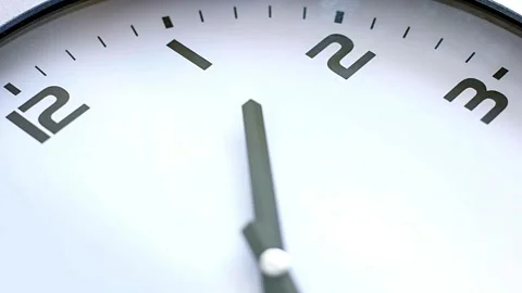Single white clock hanging on wall time lapse cinematic concept of film Video stock 336444973