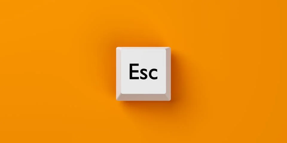 Single, white computer keyboard escape key over orange background, stop, quit Stock Illustration