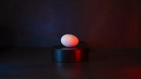 Single white egg rotating 360 degrees on a sleek black pedestal Stock Footage 346900552