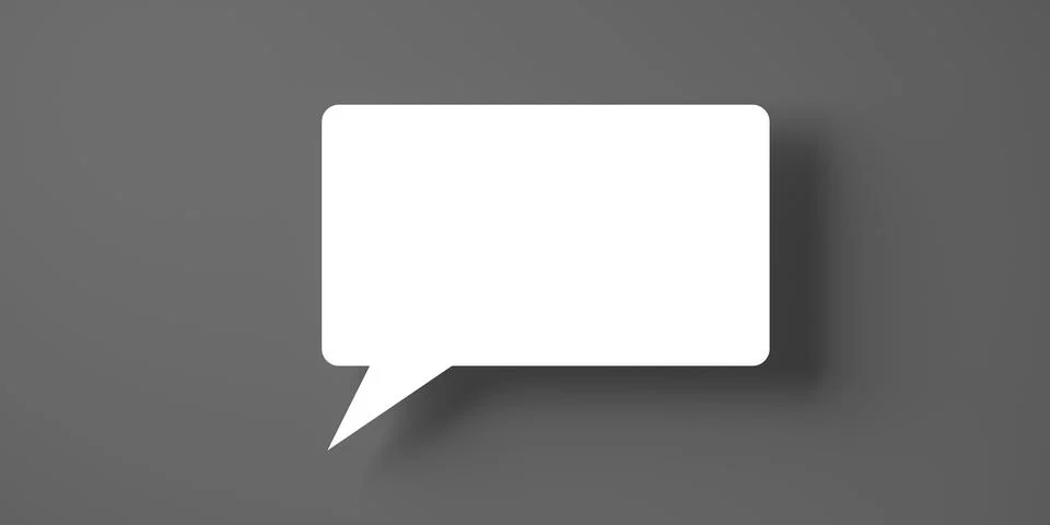 Single white empty speech bubble or balloon over dark grey background with sh Stock Illustration