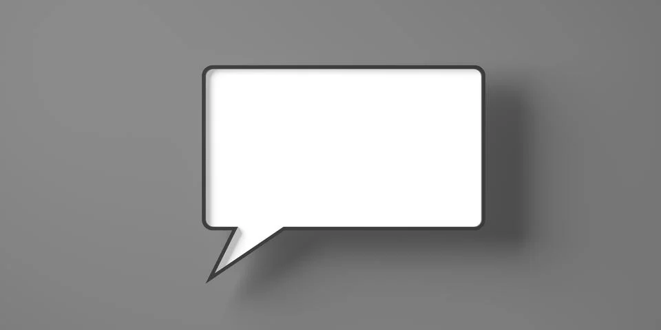 Single white empty speech bubble or balloon with black edge over dark grey ba Stock Illustration