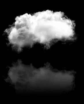 Single white fluffy cloud with its reflection flying over black background 스톡 일러스트