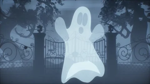 Single white ghost dancing at cemetery. Haunting Halloween animation of Vídeo Stock 316678053