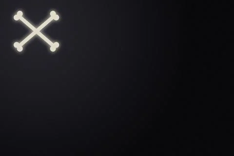 Single white glowing crossed bones on dark minimalist background for scary .. Stock Illustration