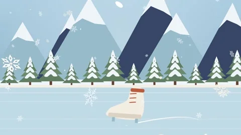 Single white ice skate gliding back and forth on a frozen mountain lake leaving Vidéo 348702887