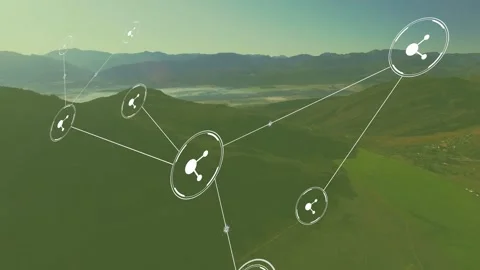 Single white node appearing over ridge, sparking nodes linking and growing, 스톡 동영상 334352077