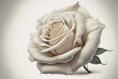 A single white Rose lying down on a white background Stock Illustration