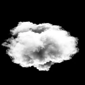 Single white round cloud isolated over black background Stockillustratie