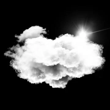 Single white round cloud with sun rays isolated over black background イラスト素材