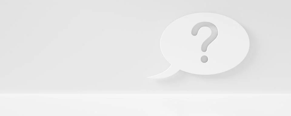 Single white speech bubble with question mark on bright white room background Stock Illustration