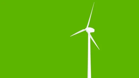 Single white wind turbine over solid green background Stock Footage 103352805
