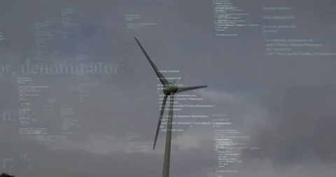 Single wind turbine rotating in cloudy sky, wind driving blades while Stock Footage 332275777