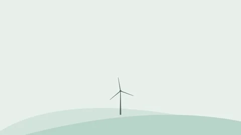 A single wind turbine standing on a gentle hill against a bright white sky Vídeo Stock 336263266