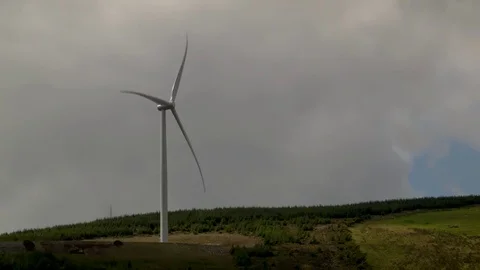 Single Wind Turbine Turning to Generate Electricity Stock Footage