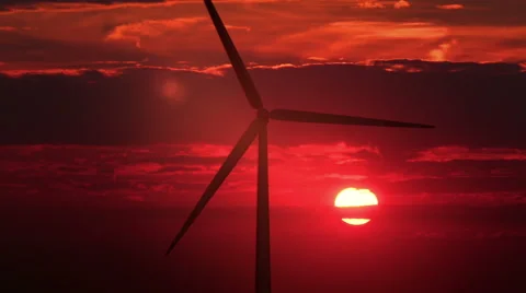 Single windmill against red sunset - HD 動画素材 45934820