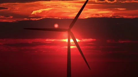 Single windmill against red sunset - 4K Stock Footage 45935151