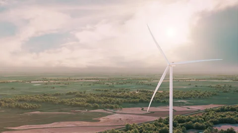 Single Windpower Station from above in cloudy sunny day with camera movment Stock Footage 251853432
