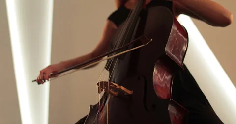 Single woman playing the cello, close-up and medium Stock Footage 240123329