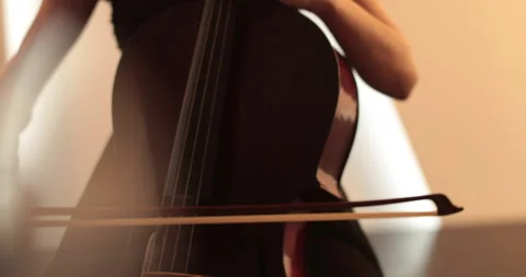 Single woman playing the cello, close-up and medium Stock Footage 240124516