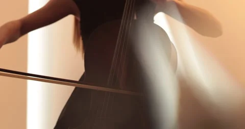 Single woman playing the cello, close-up and medium Stock Footage 240124757