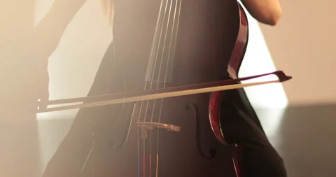 Single woman playing the cello, close-up and medium Stock Footage 240128565